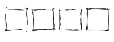 Kare kareler, el çizimi dalgalı kıvrımlı monogramlar. Kenarları ve pul kadroları basit karalamalı girdap tasarım elementleriyle. İzole edilmiş. Vektör