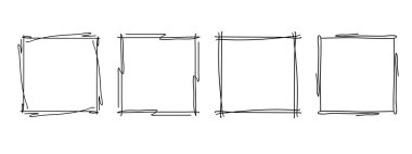 Kare kareler, el çizimi dalgalı kıvrımlı monogramlar. Kenarları ve pul kadroları basit karalamalı girdap tasarım elementleriyle. İzole edilmiş. Vektör