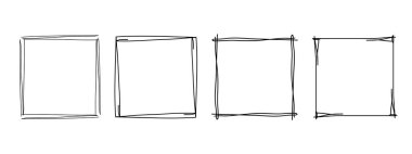 Kare kareler, el çizimi dalgalı kıvrımlı monogramlar. Kenarları ve pul kadroları basit karalamalı girdap tasarım elementleriyle. İzole edilmiş. Vektör