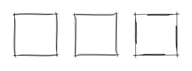 Kare kareler, el çizimi dalgalı kıvrımlı monogramlar. Kenarları ve pul kadroları basit karalamalı girdap tasarım elementleriyle. İzole edilmiş. Vektör