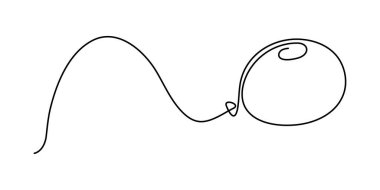 İpli bir balon, el çizimi, hava dolu bir kutlama ya da Sevgililer Günü partisi tasarımı sürekli bir sınır çiziyor. Bayram yıldönümü helyum taslağı. İzole edilmiş.