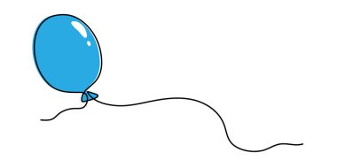 İpli bir balon, el çizimi, hava dolu bir kutlama ya da Sevgililer Günü partisi tasarımı sürekli bir sınır çiziyor. Bayram yıldönümü helyum taslağı. İzole edilmiş.