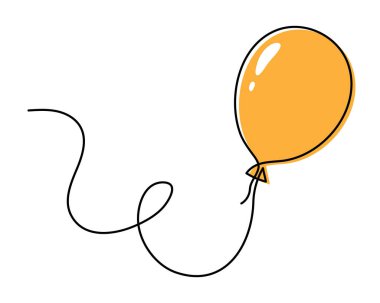 İpli bir balon, el çizimi, hava dolu bir kutlama ya da Sevgililer Günü partisi tasarımı sürekli bir sınır çiziyor. Bayram yıldönümü helyum taslağı. İzole edilmiş.