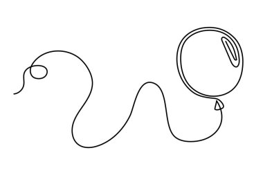 İpli bir balon, el çizimi, hava dolu bir kutlama ya da Sevgililer Günü partisi tasarımı sürekli bir sınır çiziyor. Bayram yıldönümü helyum taslağı. İzole edilmiş.