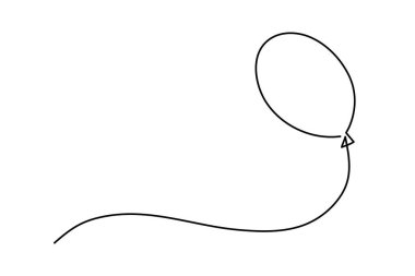 İpli bir balon, el çizimi, hava dolu bir kutlama ya da Sevgililer Günü partisi tasarımı sürekli bir sınır çiziyor. Bayram yıldönümü helyum taslağı. İzole edilmiş.