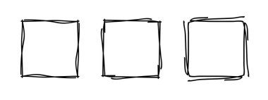 Kare karalama pulu çerçeveleri, el yapımı dalgalı kıvrımlı monogramlar. Kenarları ve kadroları basit karalamalı girdap tasarım elementleriyle. İzole edilmiş. Vektör