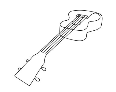 Ukulele müzik konsepti bir çizgi sanat, el çizimi Hawaii telli enstrüman çalma aralıksız hatlar çizme. Akustik gitar anahatları minimalist melodi sembolü. Düzenlenebilir vuruş.