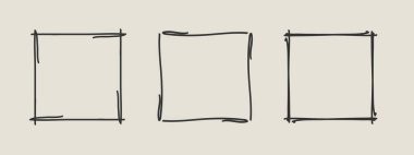 Çerçeve pulu seti, vektör eli eğimli kenarlar, soyut boş dalgalı grunge doodle monogram Kadro kiti. Minimalist karalama tasarım elementleri. İzole edilmiş. Vektör illüstrasyonu.