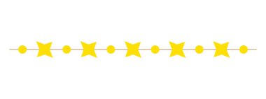 Sarı yıldızlar şenlik çelengi, dekoratif parti tasarımı, basit tatil dekorasyonu yıldönümü kumaş tasarımı, modern şenlikli asılı dekor, elle çizilmiş düz stil. İzole edilmiş. Vektör