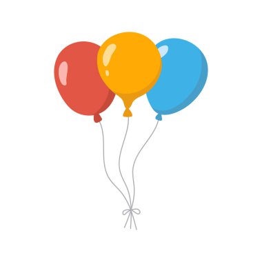 İpli balonlar, parti için dekoratif hava dolu kutlama tasarımı, doğum günü düz dekorasyonu, bayram sembolü, olay yıldönümü tasarımı. İzole edilmiş. Vektör
