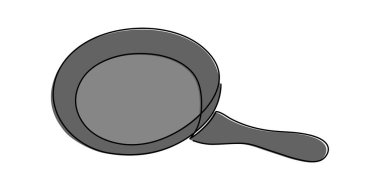 Frying pan one line art, hand-drawn kitchenware continuous drawing contour. Teflon non-stick cookware, cooking utensils food preparation home-cooked cuisine outline minimalist symbol. Editable stroke