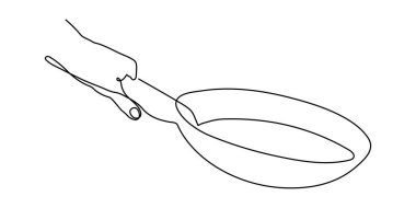 El ele tutuşan tava bir sıra sanat, el yapımı mutfak gereçleri aralıksız çizim hatları. Teflon olmayan yemek takımı, şefin avuç içi mutfak aletleri yemek hazırlama, ev yapımı yemekler. Düzenlenebilir vuruş.