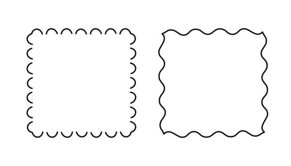 Набор штампов, векторные изогнутые границы, абстрактный пустой волнистый набор монограмм гранжа. Минималистские извилистые каракули элементы дизайна. Изолирована. Векторная иллюстрация