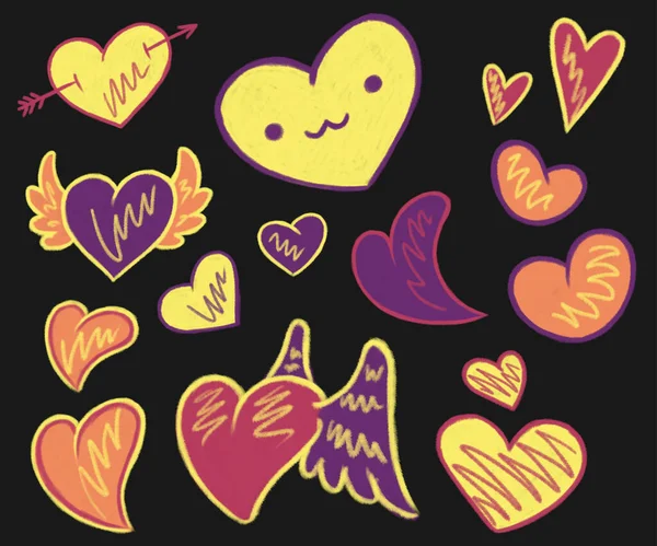 set of cute cartoon hearts valentine day