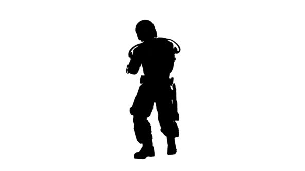 Black Silhouette White Background Soldier Holding Gun Can Use Invert — Vídeo de stock