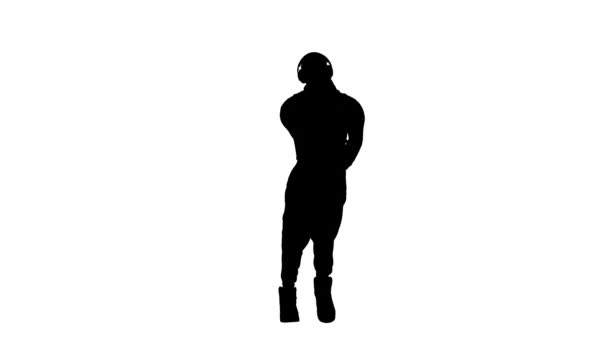 Black Silhouette White Background Man Dance Hip Hop Can Use — Vídeo de stock