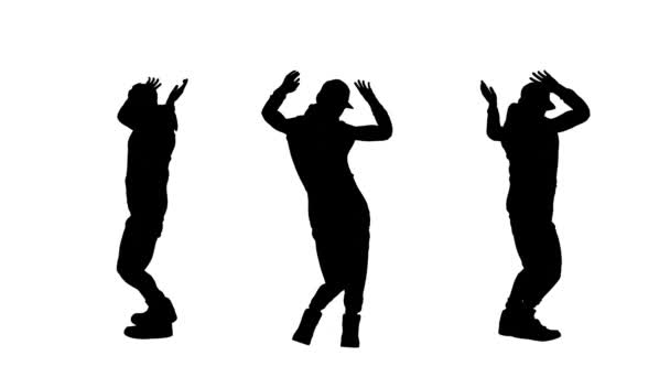 Black Silhouette White Background Man Dance Hip Hop Can Use — Stockvideo