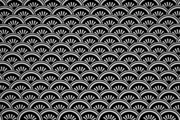 Geleneksel Çin balık pulu siyah beyaz desen. Doğu, Japon arka planı 3D..