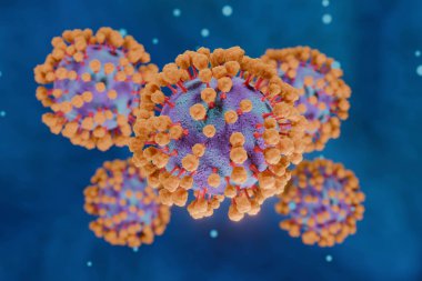 Coronavirus bileşenleri mikroskop altında yükseldi. Virüs kan saldırısına yakın konsept. 3d hazırlayıcı