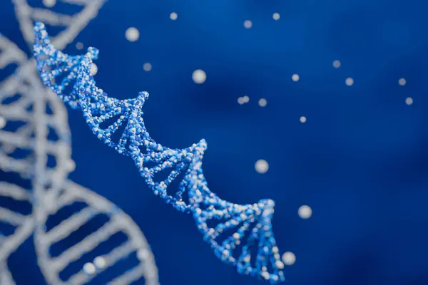 DNA Abstrakt 3d çokgen DNA molekül kimya biyolojisi veya gen hücre konsepti bulanık arka plan yenilik teknolojisi konsepti 3D