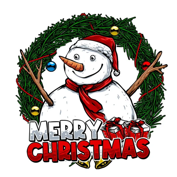 Muñeco Nieve Con Círculo Hoja Decoración Navidad Ilustración de stock