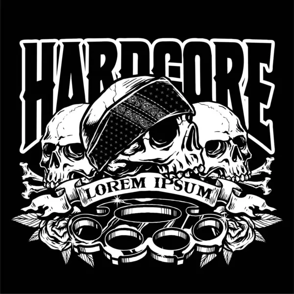 stock vector vector of skulls and brass knuckle and roses hardcore fighter badge