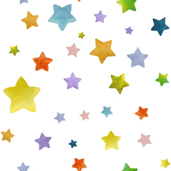 Akvarell Sokszínű Csillagok Zökkenőmentes Minta — Stock Fotó