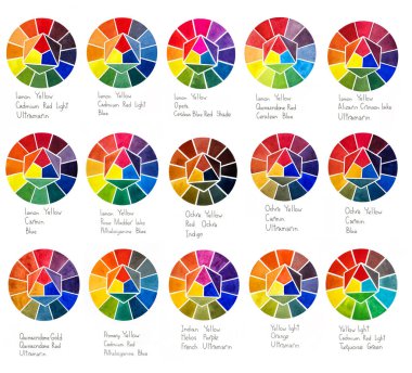 Resim boya renk teorisi beyaz arkaplanda izole edilmiş daire koleksiyonu