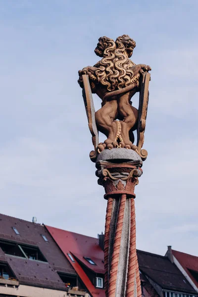Estátua Leão Dourado Perto Ulm Cathedral Muenster — Fotografia de Stock