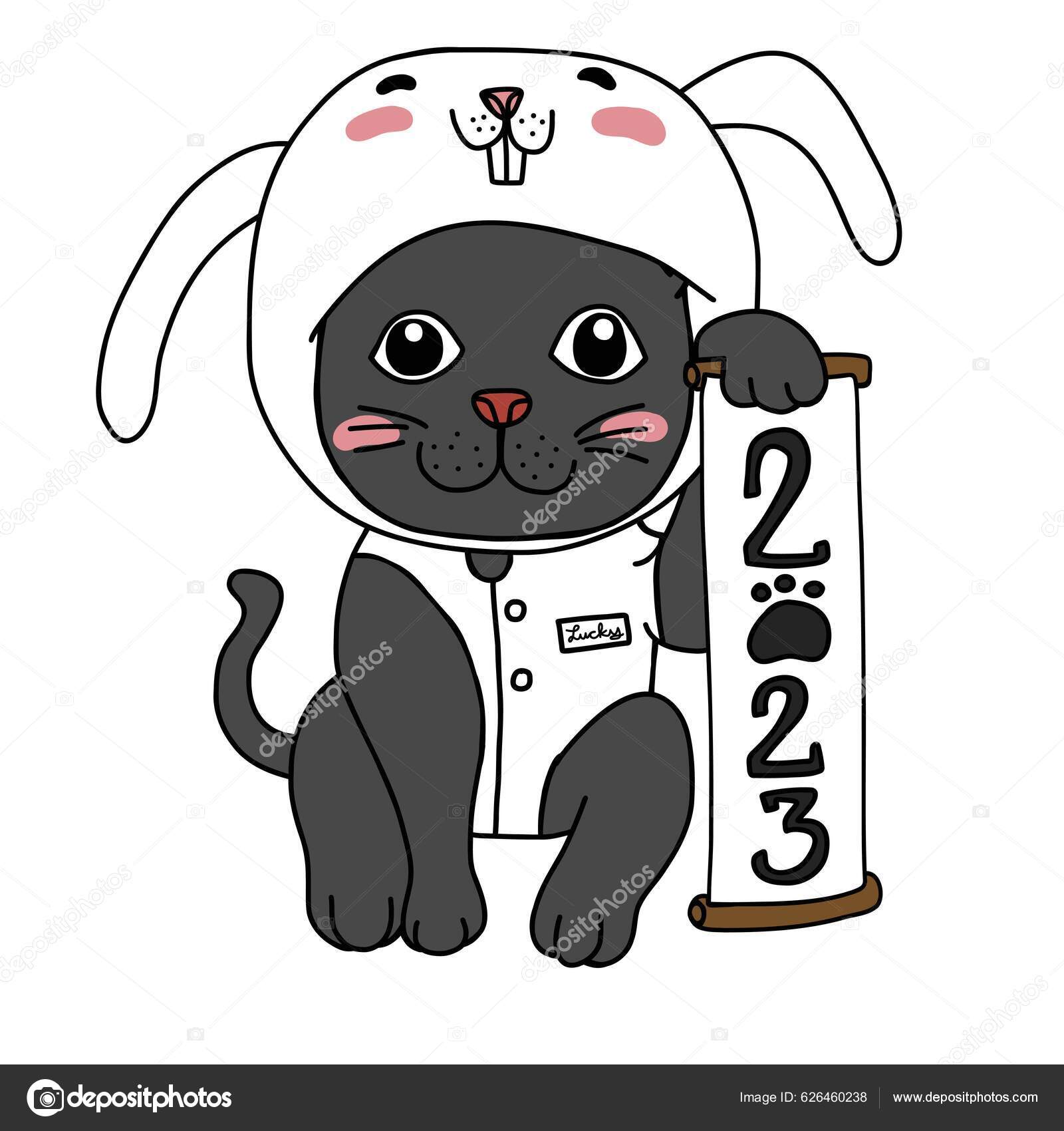 Maneki Neko Japonská Šťastná Kočka Nosit Králičí Kostým Pro Rok — Stock  Vektor © AmySachar #626460238