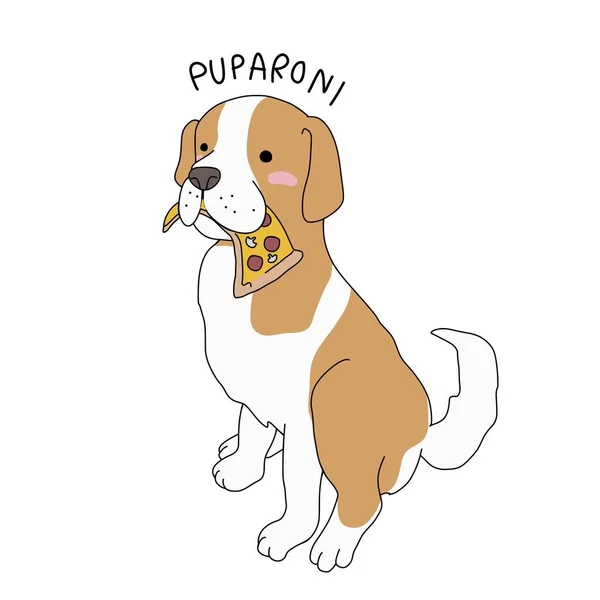 Собака Сен Бернар Ест Пиццу Карикатура Puparoni — стоковый вектор