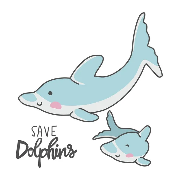 Salvare Delfini Cartone Animato Illustrazione Vettoriale — Vettoriale Stock