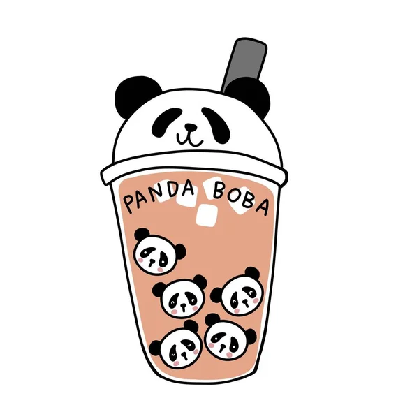 Panda Boba Bubble Tea Cartoon Logo Vector Illustration — Stock Vector