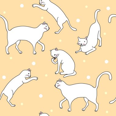 Beyaz kedi çizgi film minimal biçimi pürüzsüz şablon çizimi tasarımı