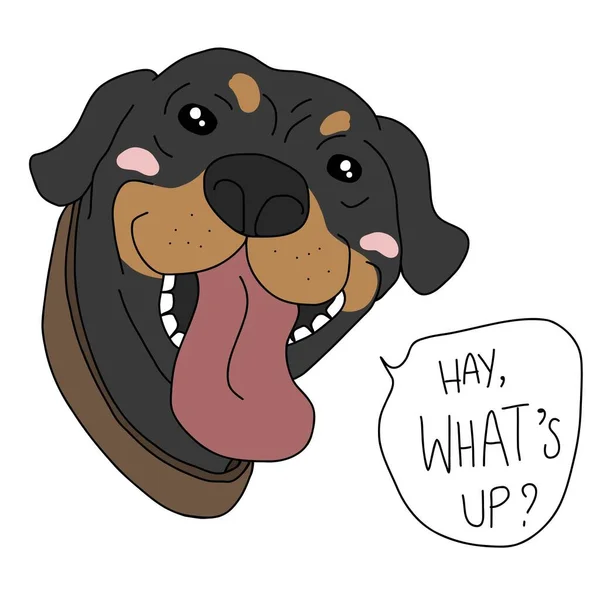 Rottweiler Hond Gezicht Zeggen Hay Wat Cartoon Vector Illustratie — Stockvector