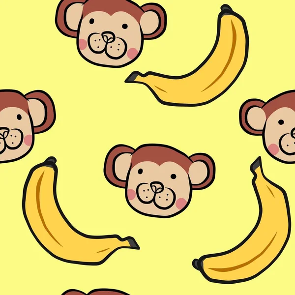Monkey Banana Seamless Cartoon Vector Illustration Background — 스톡 벡터