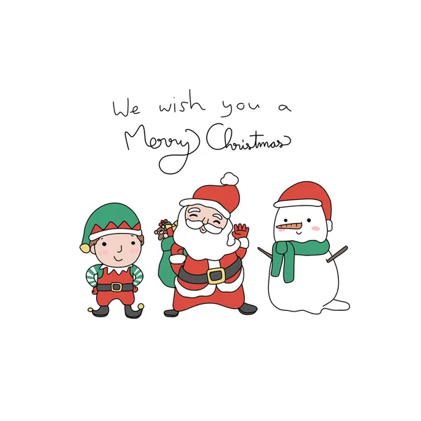 Kerstman Sneeuwpop Elf Vrolijk Kerst Cartoon Vector Illustratie — Stockvector