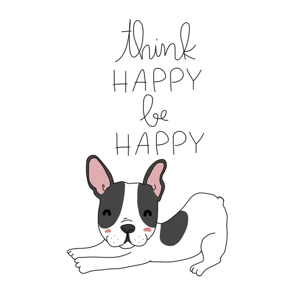 认为快乐是快乐的法国斗牛犬放松卡通人物图解 — 图库矢量图片
