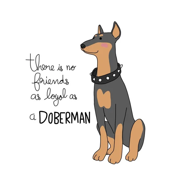 没有哪个朋友能像多伯曼狗卡通人物那样忠诚 — 图库矢量图片