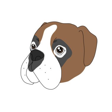 Boksör köpek yüz çizgisi çizgi film vektör illüstrasyonu
