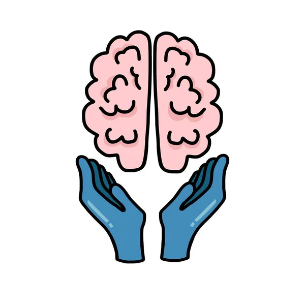 Gehirn Arzt Handschuh Karikatur — Stockvektor