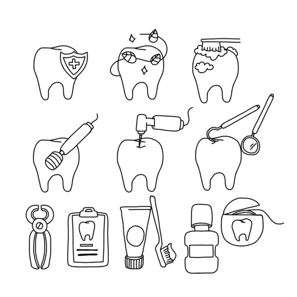 Ícones Dentários Conjunto Vetor Ilustração —  Vetores de Stock