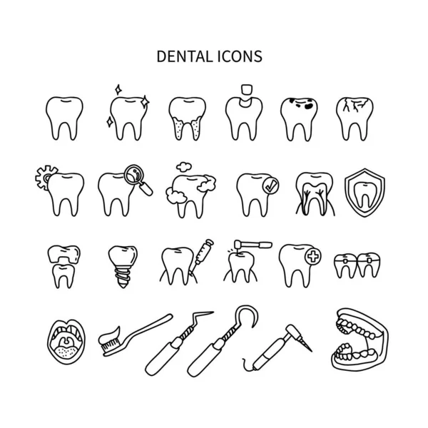 Iconos Dentales Set Vector Ilustración — Archivo Imágenes Vectoriales