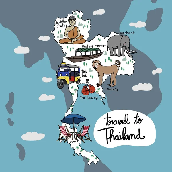 Reizen Naar Thailand Kaart Vector Illustratie — Stockvector