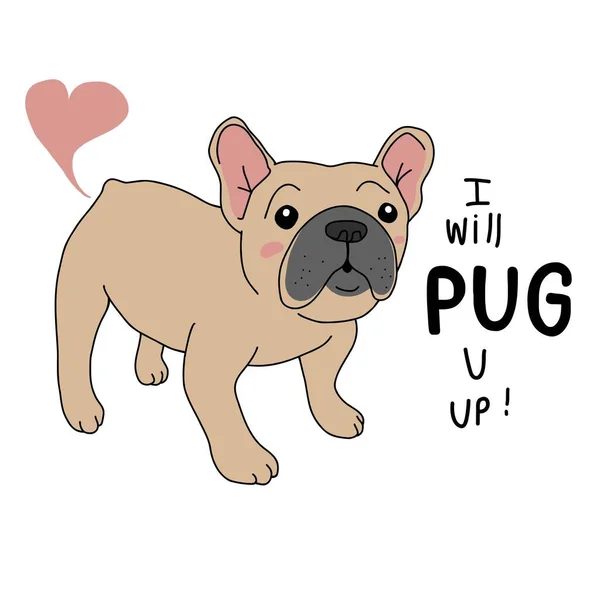 Pug Dog Zal Ophangen Cartoon Vector Illustratie — Stockvector