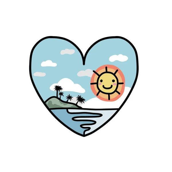 Beach Summer Heart Logo Cartoon Vector Illustration — Stock Vector