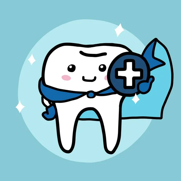 Teeth Super Protection Cartoon Vector Illustration — Stock Vector