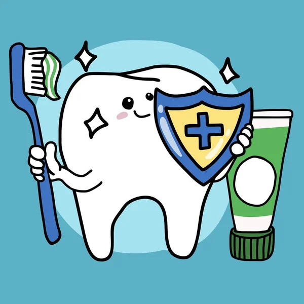 Teeth Protection Care Cartoon Vector Illustration — Stock Vector
