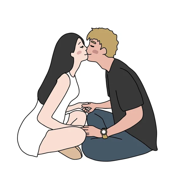 Amoureux Embrasser Avec Amour Dessin Animé Vectoriel Illustration Style Minimal — Image vectorielle