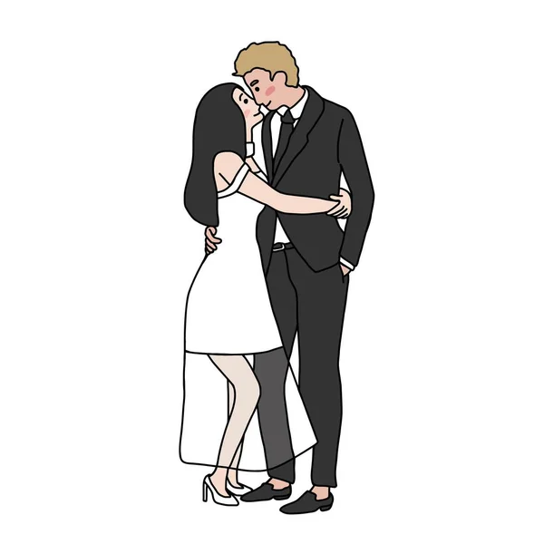 Amoureux Mariage Baiser Dessin Animé Vectoriel Illustration Style Minimal — Image vectorielle